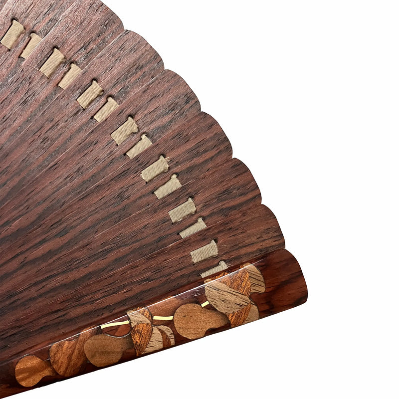 VALEDO, Florenz, Spanien, Fächerhalter aus Holz mit Intarsien, Kürbis und Leder, in Paulownia-Schachtel.