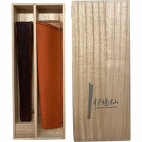 VALEDO, Florenz, Spanien, Fächerhalter aus Holz mit Intarsien, Kürbis und Leder, in Paulownia-Schachtel.