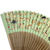 Edo patterned folding fan No.03 Neko Machiyo, white-green