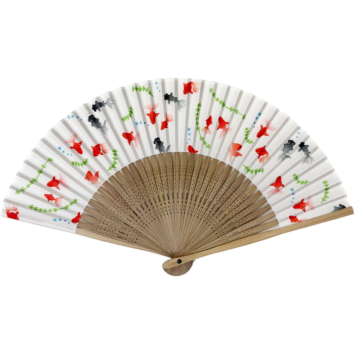 Edo pattern folding fan No.01 Goldfish, white ground