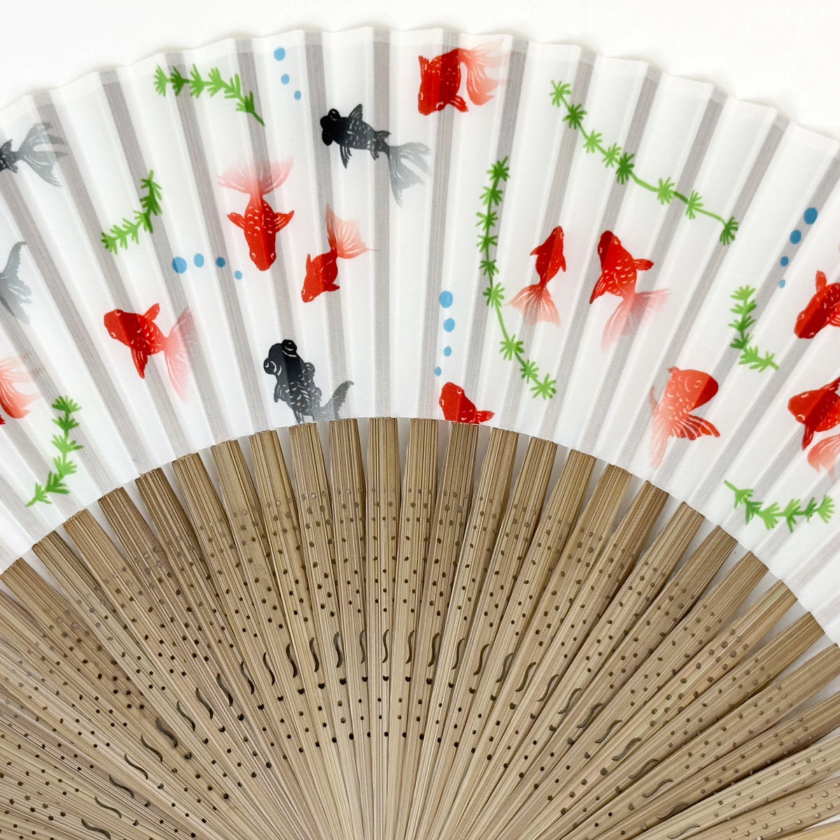 Edo pattern folding fan No.01 Goldfish, white ground