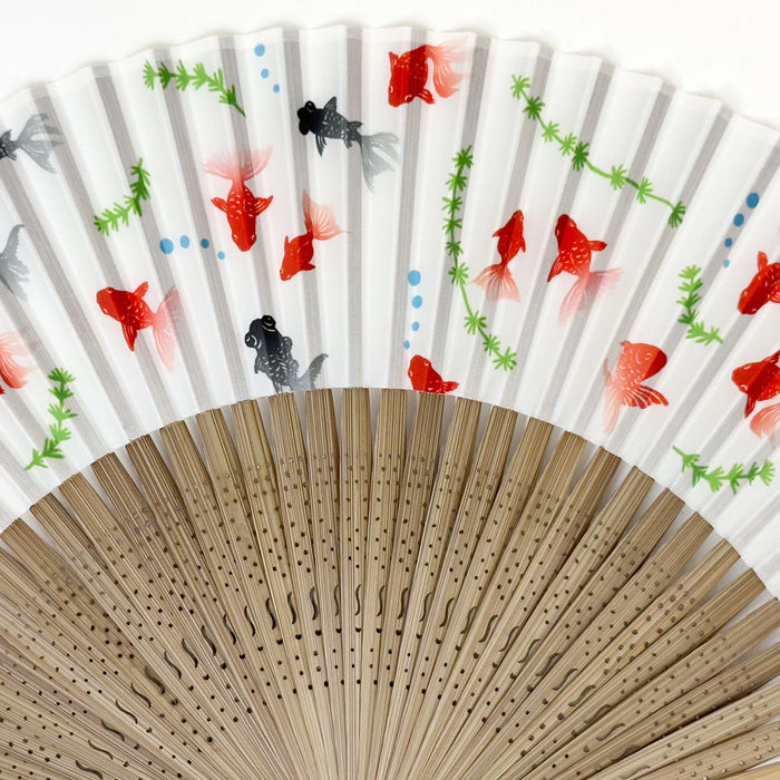 Edo pattern folding fan No.01 Goldfish, white ground