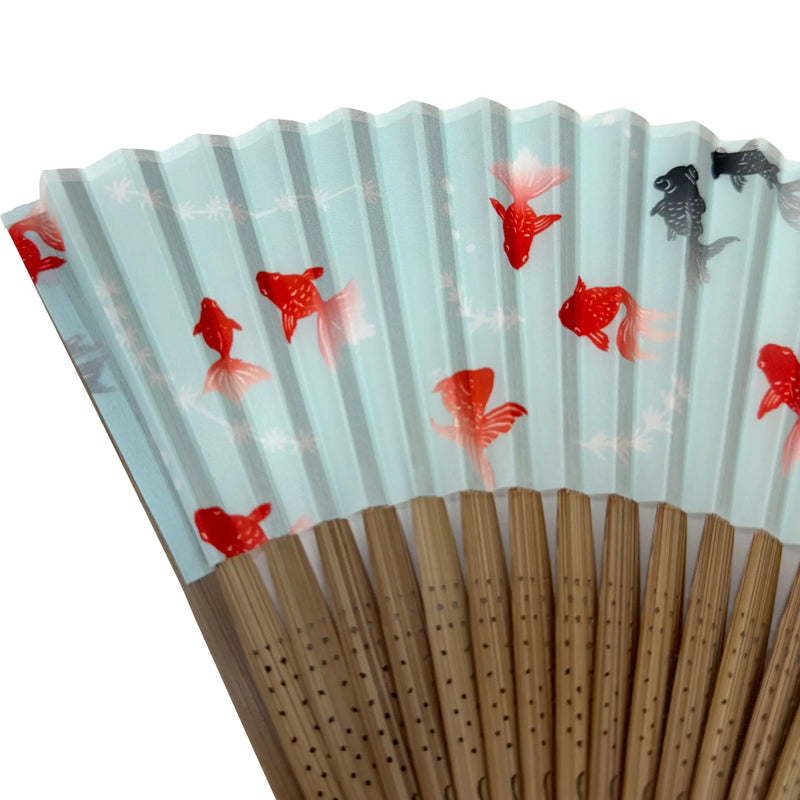 Eventail pliant à motifs Edo No.02 Poisson rouge, couleur menthe