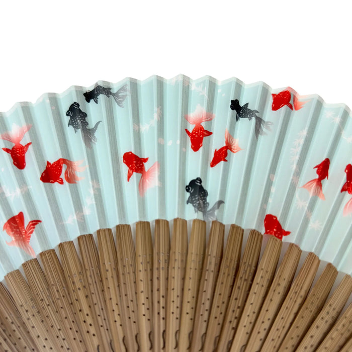 Edo pattern folding fan No.02 Goldfish, mint color