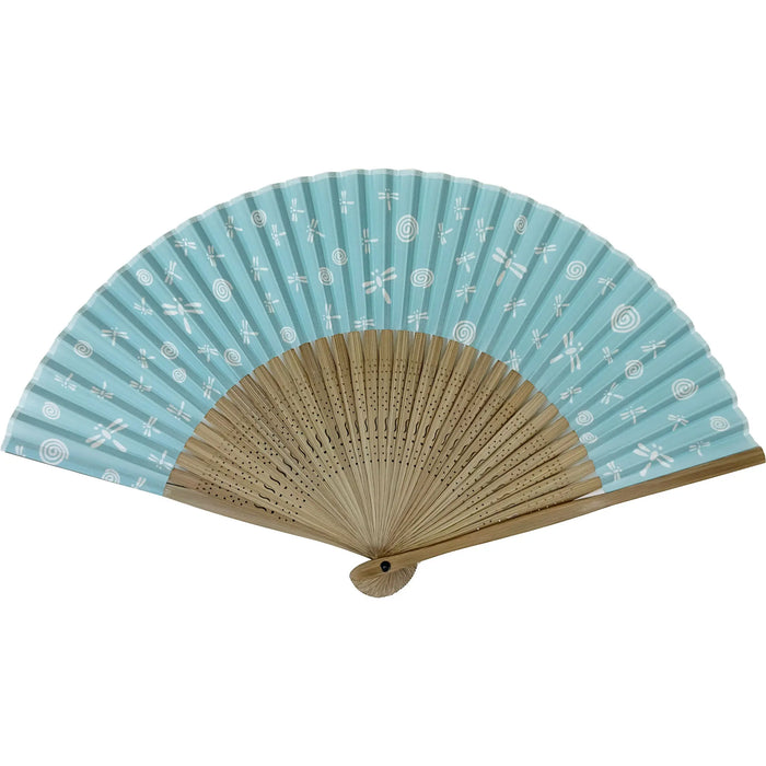 Edo Pattern folding fan No.05 Whirling dragonfly, sky blue