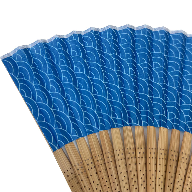 Edo-Muster-Faltfächer Nr.06 Blaue Meereswelle, blau-blau