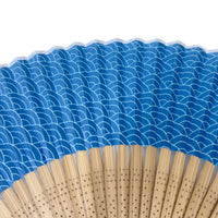 Edo-Muster-Faltfächer Nr.06 Blaue Meereswelle, blau-blau