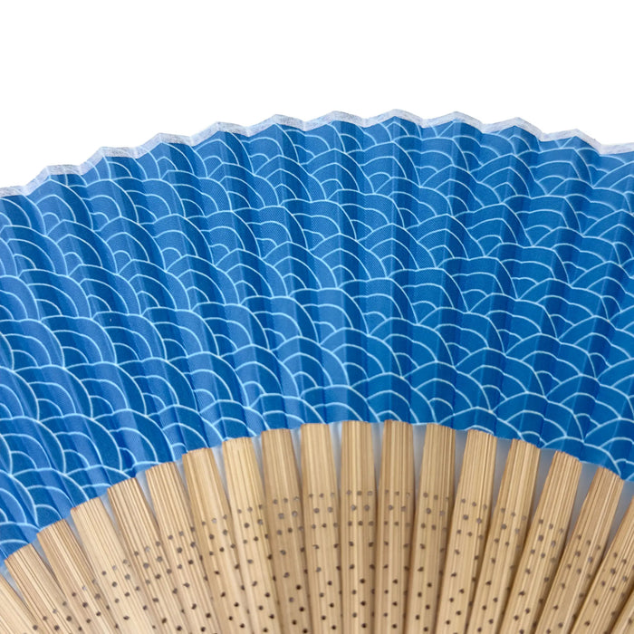 Edo pattern folding fan No.06 Blue sea wave, blue blue