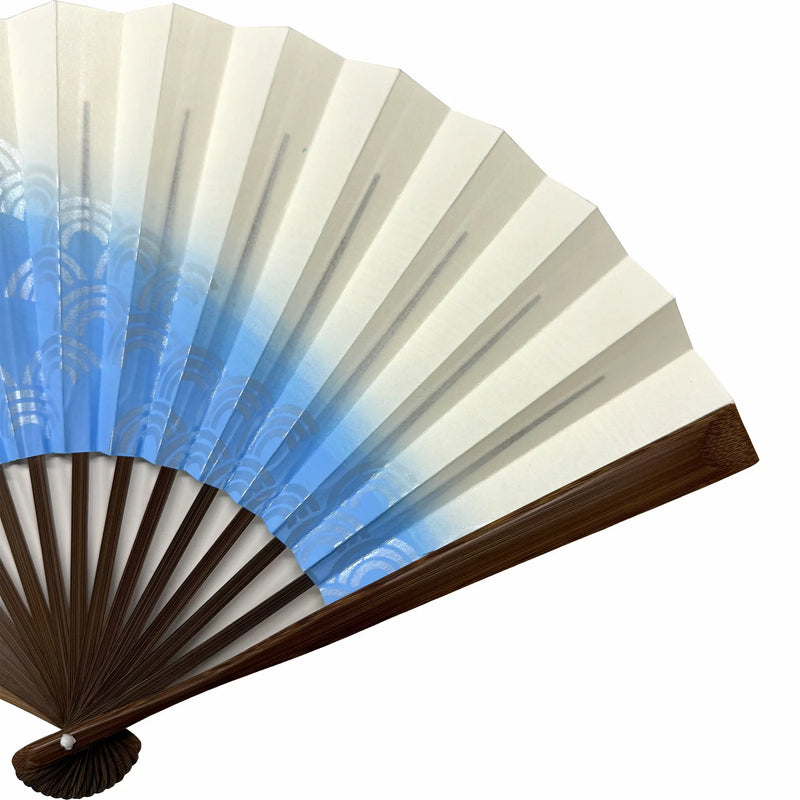 Traditional pattern, specially selected Edofolding fanSet in paulownia box, blue sea wave