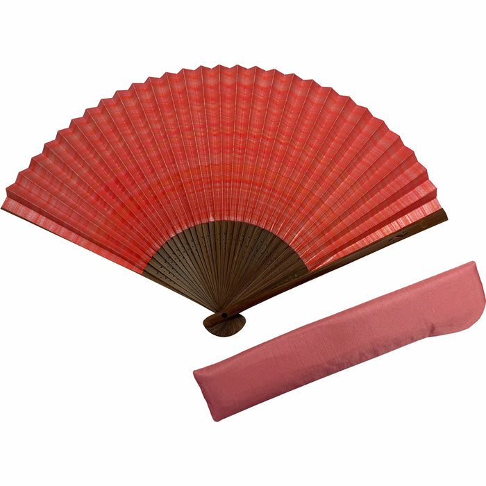 しけ引き扇子　サーモンピンク　６.５寸　扇子袋セット　桐箱入り