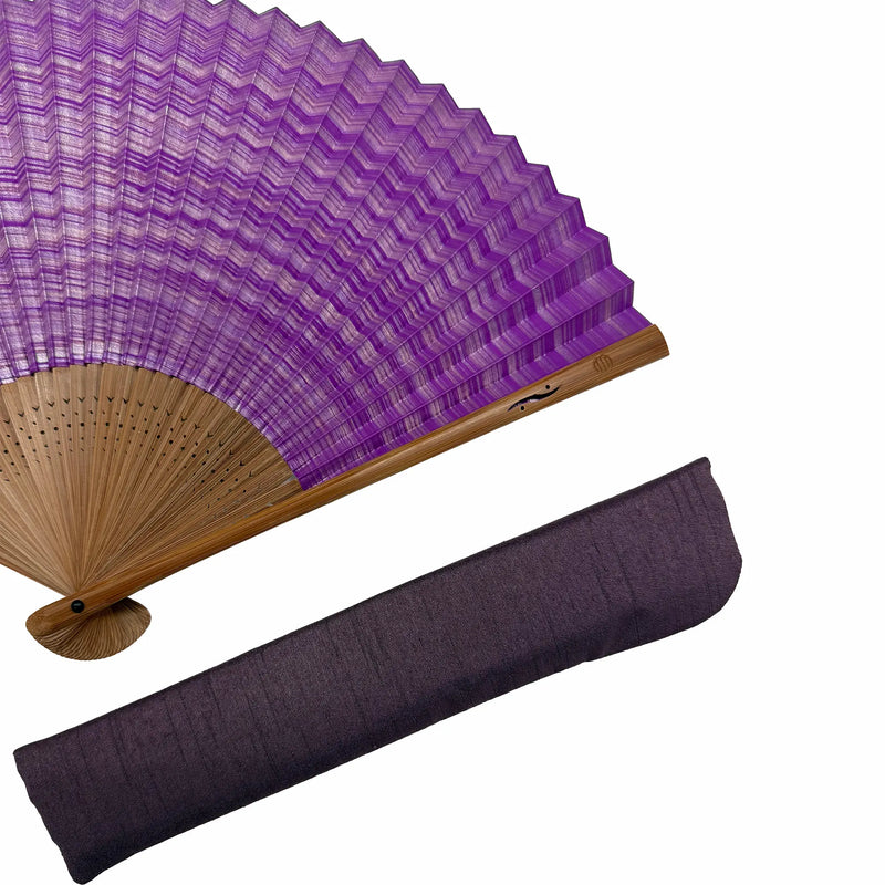 【名入れ専用】しけ引き扇子　バイオレット　６.５寸　扇子袋セット　桐箱入り