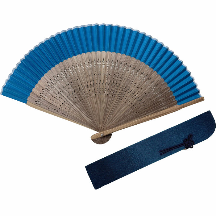 [Personalisation only] silk folding fan bag set, indigo (blue) in paper box