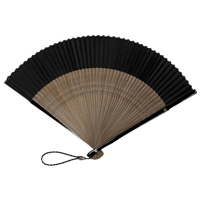 Ibasen originaler kurzer Fächer, Ledertaschen-Set, schwarz mit Paulownia-Box.
