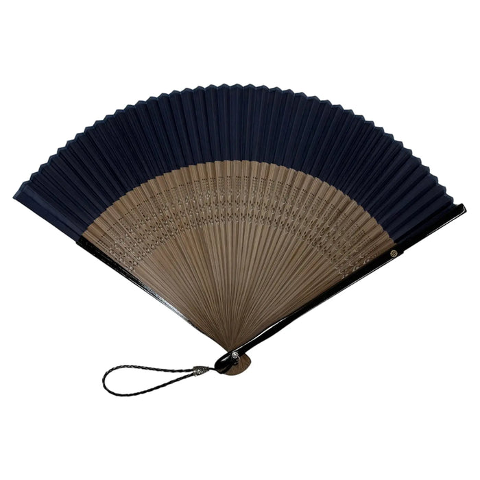 Ibasen originaler kurzer Fächer, Ledertasche mit Fächer, in Paulownia-Schachtel, marineblau.