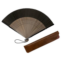 Ibasen originaler kurzer Fächer, Ledertaschen-Set, in Paulownia-Schachtel, oliv.