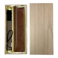 Ibasen originaler kurzer Fächer, Ledertaschen-Set, in Paulownia-Schachtel, oliv.