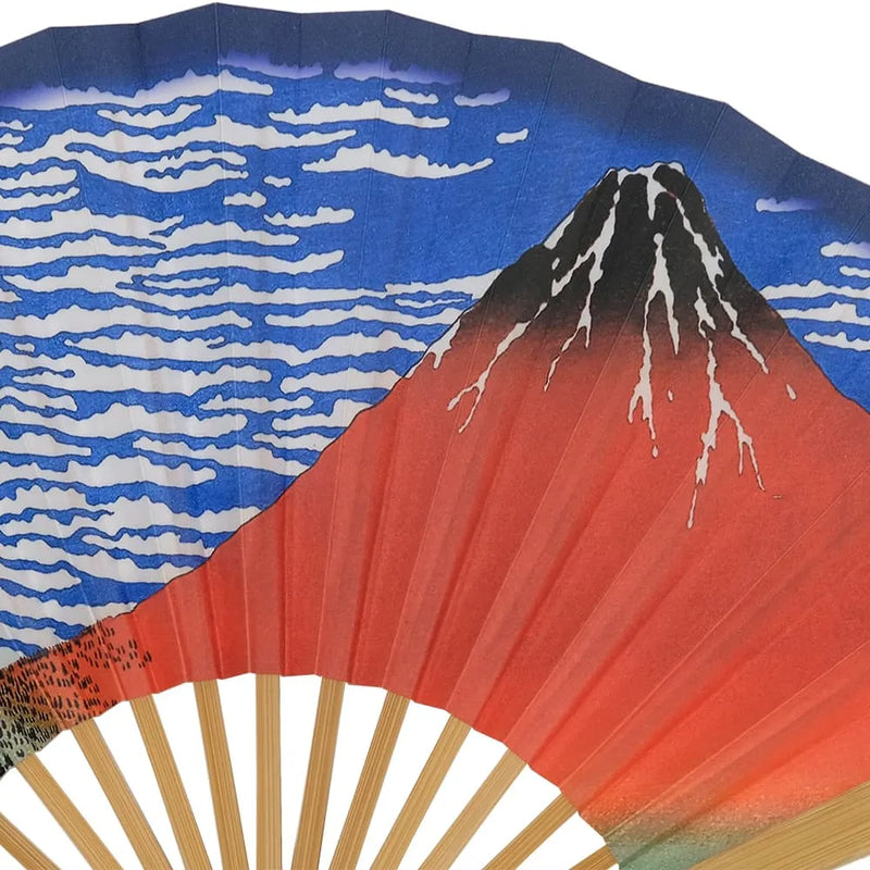 Éventail d'Edo n° 1 Ukiyoe Hokusai Fugaku Sanjurokkei Hokusai Triomphe du Fuji rouge