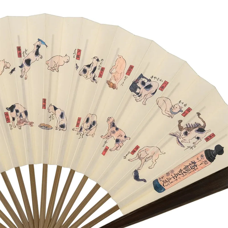 Edo-Fan Nr. 8 Ukiyoe, Katzenbesitzer, 53 Katzen, oben: Kuniyoshi