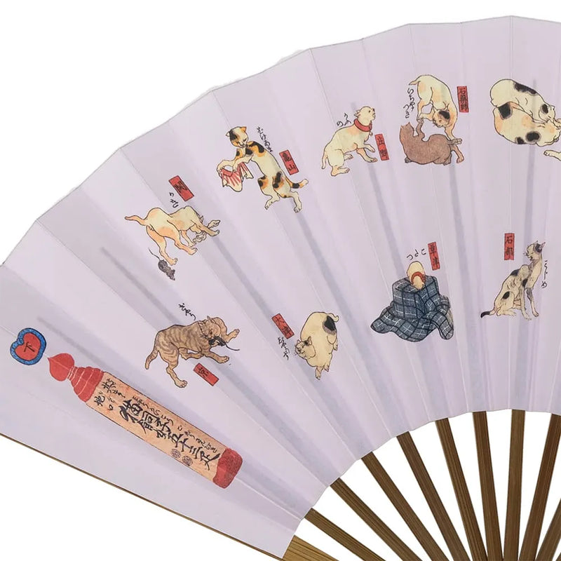 Edo-Fächer Nr.10 Ukiyoe, Katzenhalter, 53 Katzen, unter Kuniyoshi.