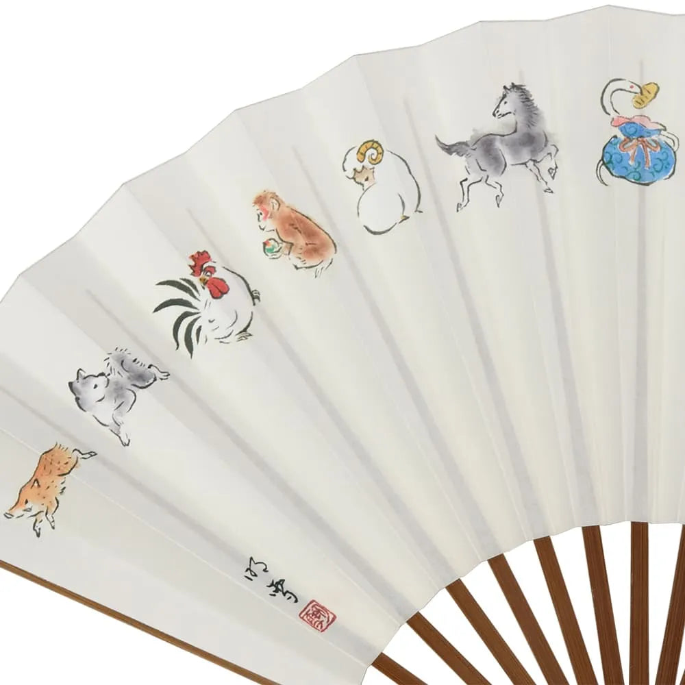 Edo folding fan No.23 Oriental zodiac signs