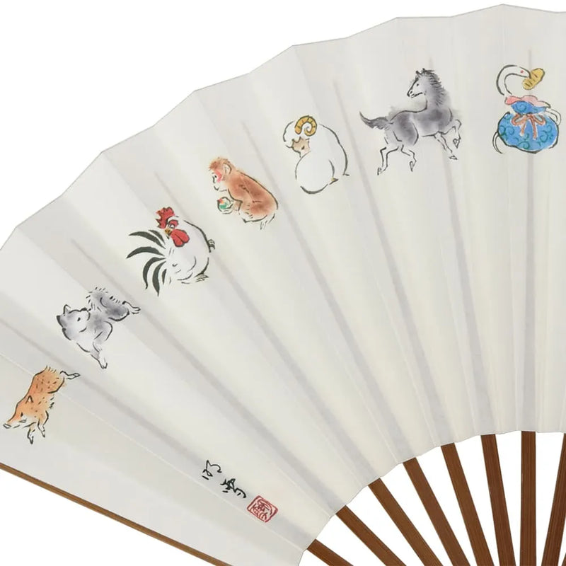 Edo folding fan No.23 Oriental zodiac signs