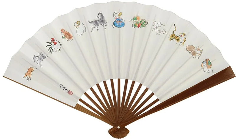 Edo folding fan No.23 Oriental zodiac signs