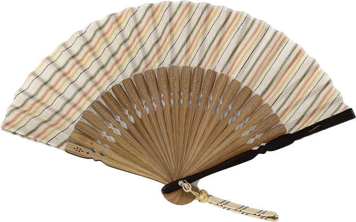 Ojiya Shrink Fans, three colors, for women, with fan bag, in paulownia wood box