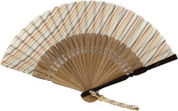 Ojiya Schrumpf-Fächer, drei Farben, für Frauen, mit Fächertasche, in Paulownia-Box.