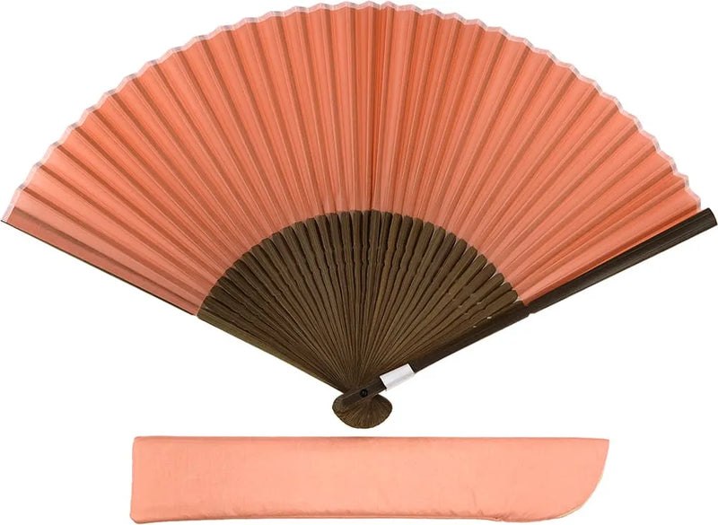 Silk fan, IM7-10, coral color, in paulownia box.