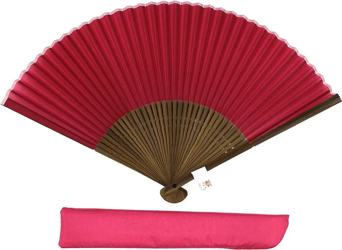 Silk fan, IM7-15, strawberry color, in paulownia box