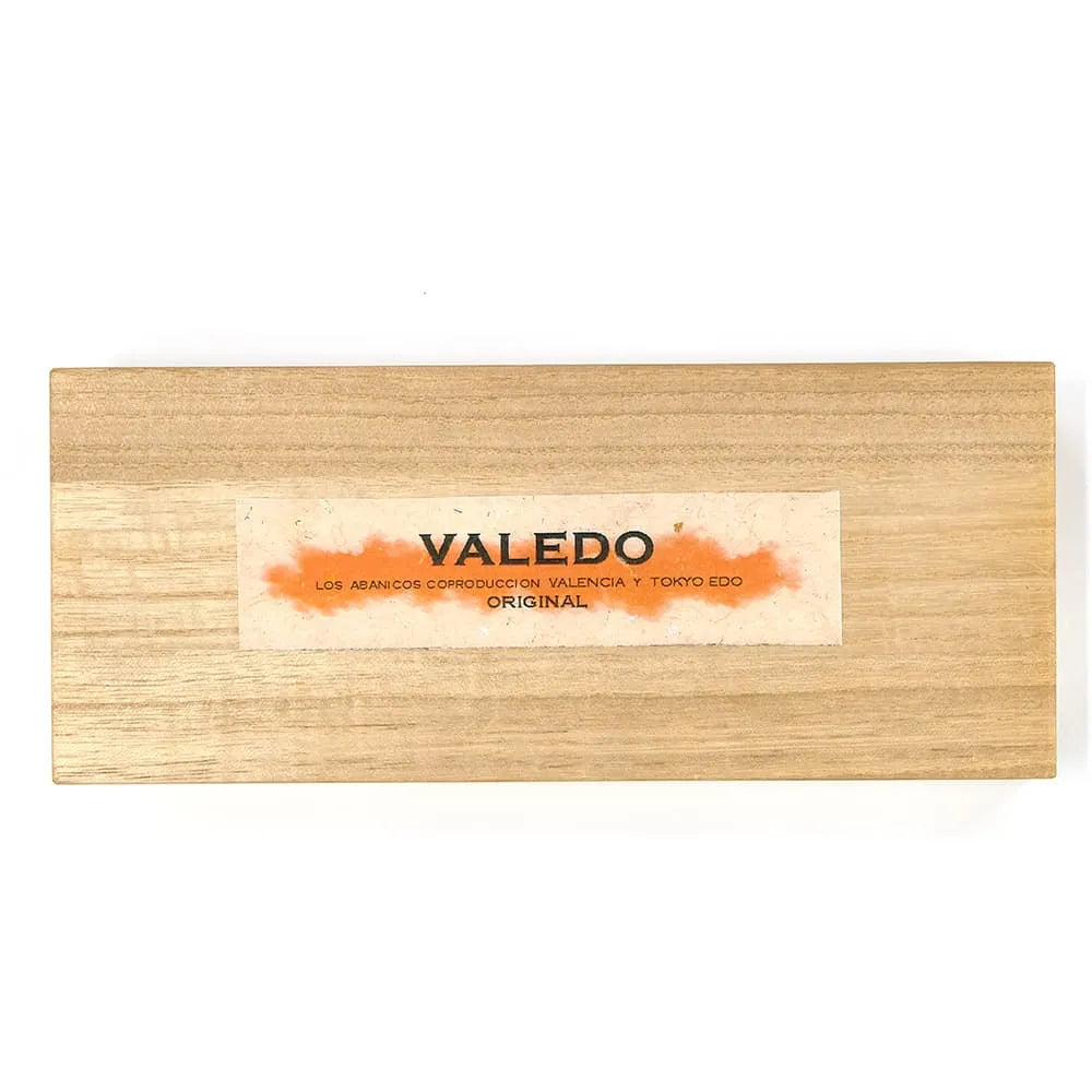 VALEDO, Florenz, Spanien, Fächerhalter aus Holz mit Intarsien, Kürbis und Leder, in Paulownia-Schachtel.