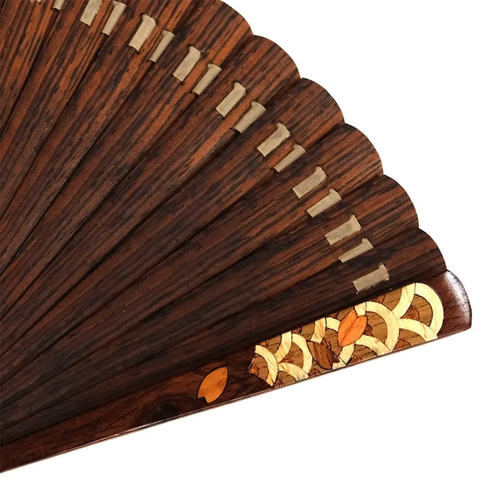 VALEDO, Firenze, Spain, inlaid wood, blue sea waves, leather fan holder, in paulownia wood box