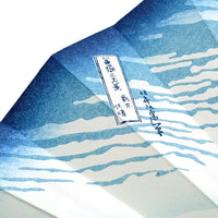 Ukiyoe woodblock print fan, Hokusai "Fugaku Sanjurokkei" (Thirty-six views of Mt. Fuji), Red Fuji, with box and fan stand