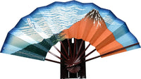 Ukiyoe woodblock print fan, Hokusai "Fugaku Sanjurokkei" (Thirty-six views of Mt. Fuji), Red Fuji, with box and fan stand