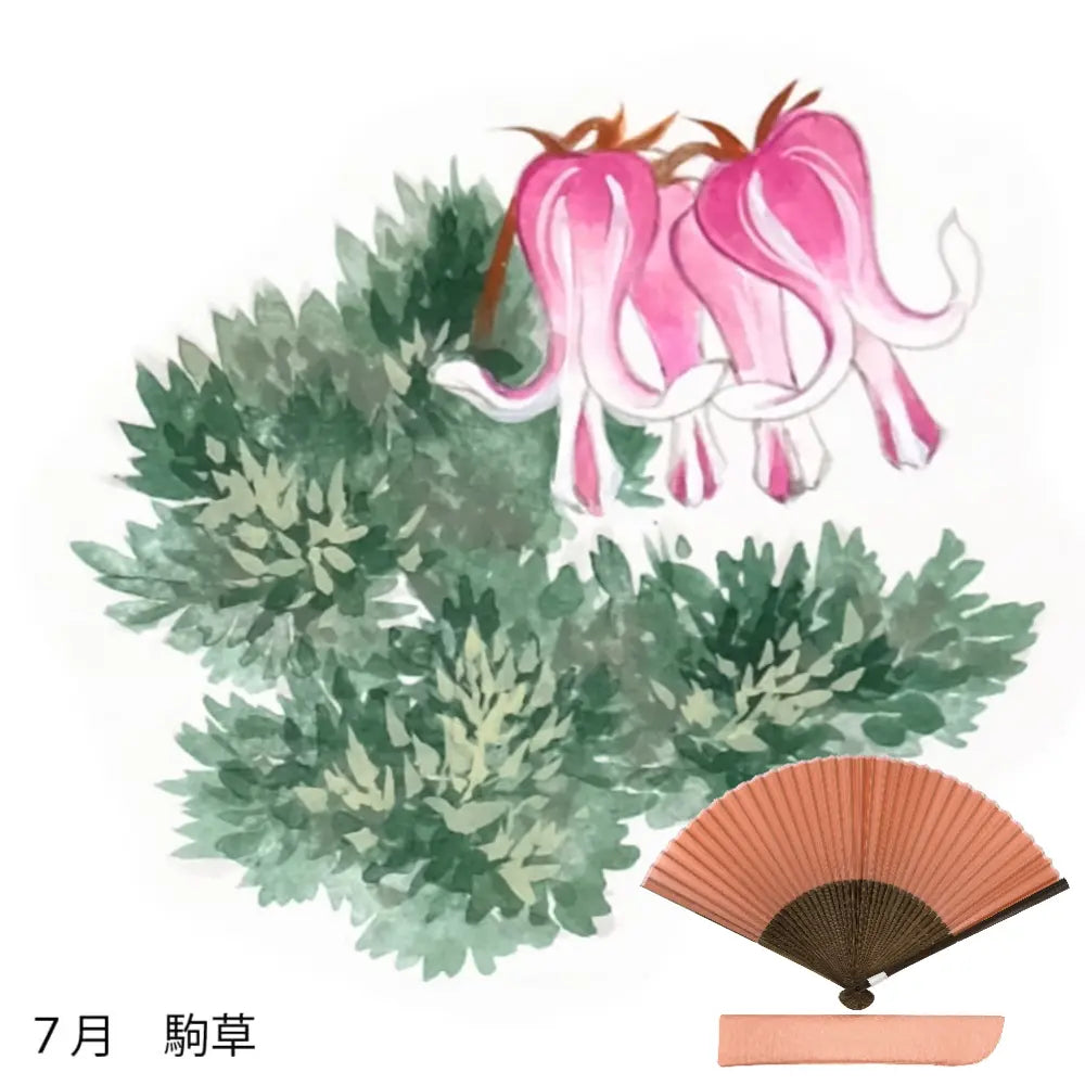 Silk fan, hand-painted with floral pattern for July + silk fan