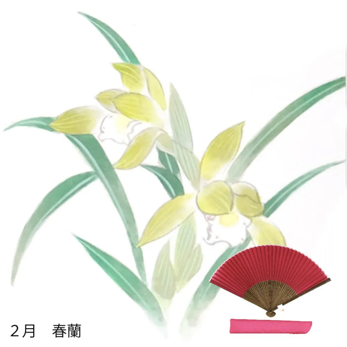 To Silk fan, February flower pattern, hand-painted + silk fan