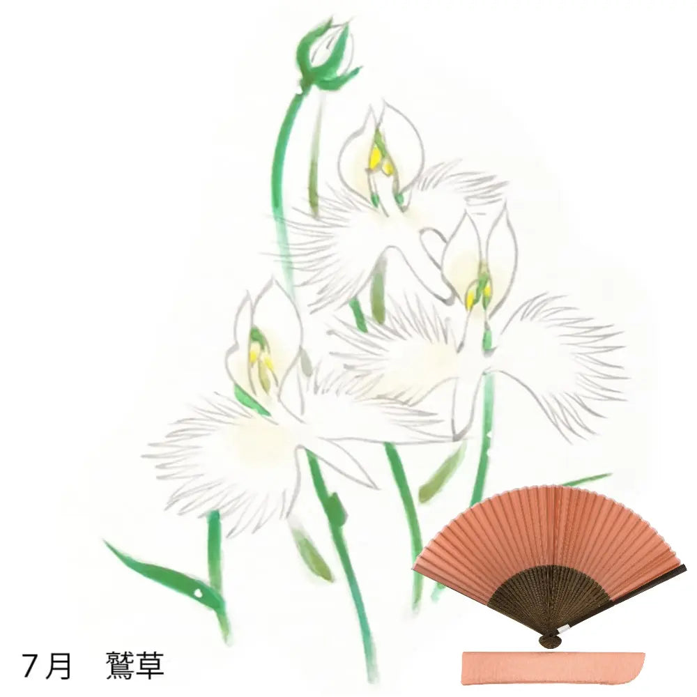 Silk fan, hand-painted with floral pattern for July + silk fan