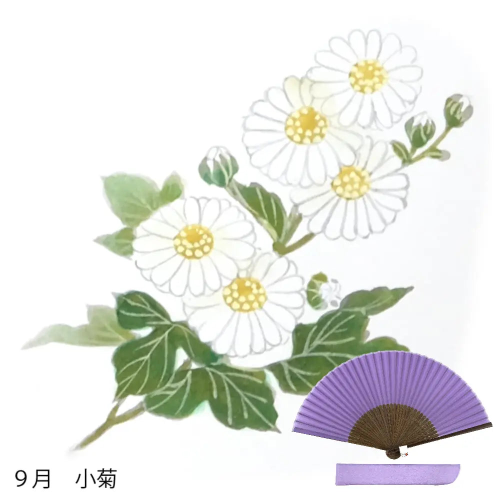 絹扇子へ 9月のお花柄  手描き代+絹扇子