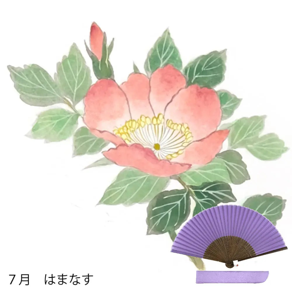 絹扇子へ 7月のお花柄  手描き代+絹扇子