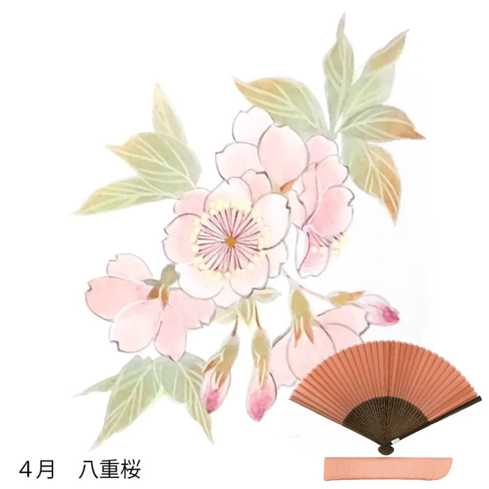 To Silk fan, April flower pattern, hand-painted + silk fan