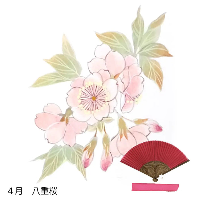 To Silk fan, April flower pattern, hand-painted + silk fan