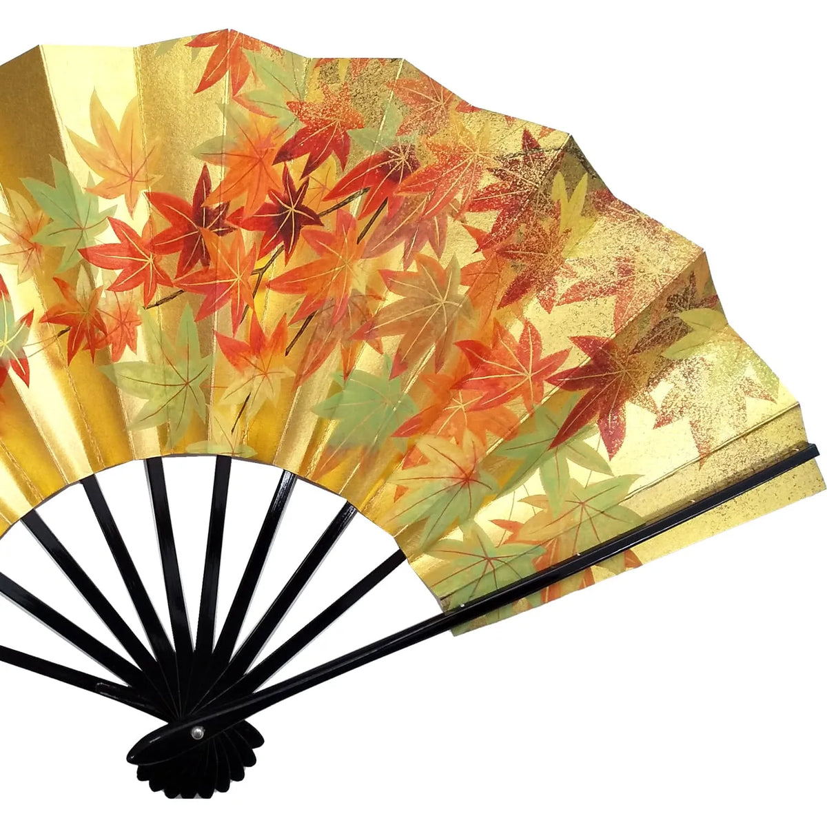 Hand-painted decorative fan, one of a kind, genuine gold, red leaves