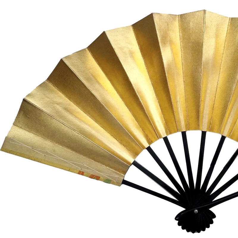 Hand-painted decorative fan, one of a kind, genuine gold, red leaves