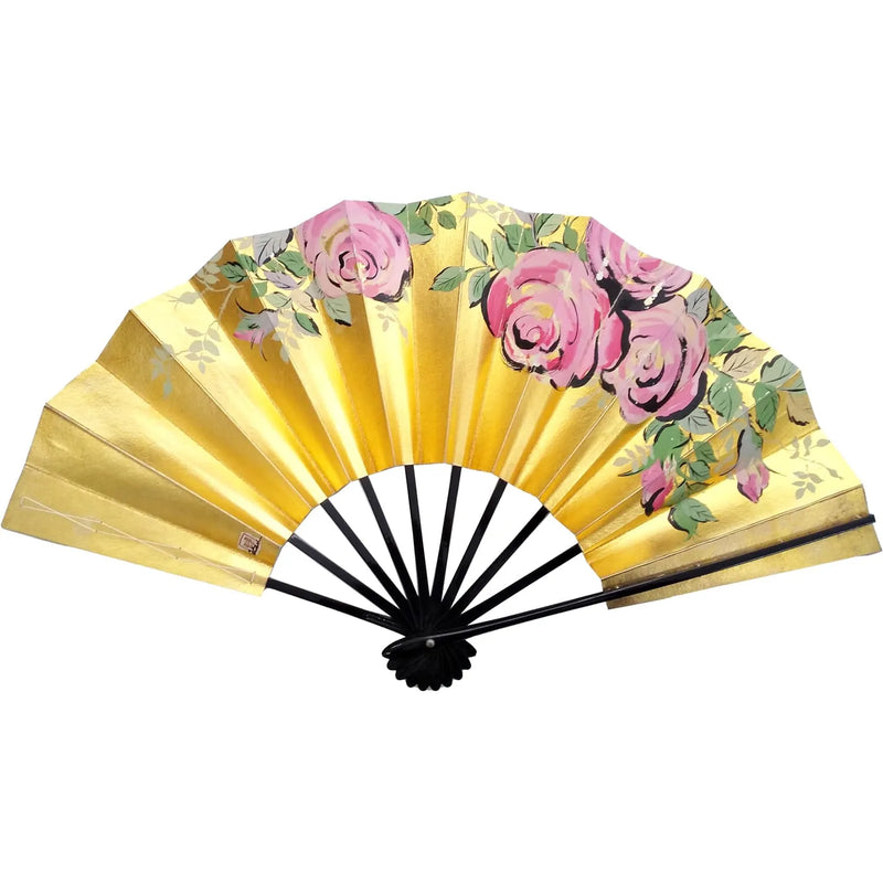 Hand-painted decorative fan, one of a kind, real gold, rose
