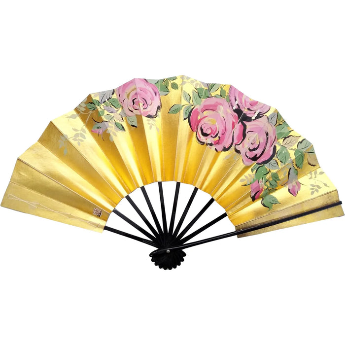 Handgemalter dekorativer Fächer, ein Unikat, echtes Gold, rosa.