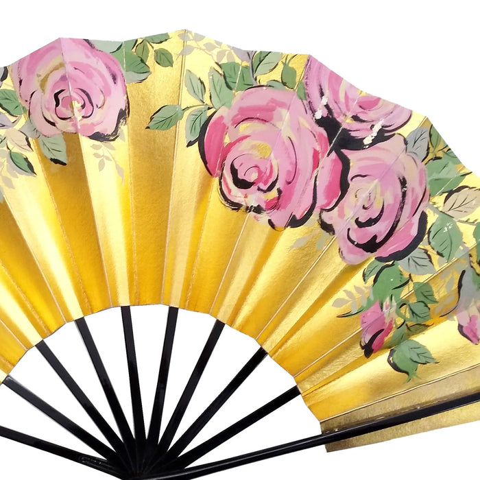 Handgemalter dekorativer Fächer, ein Unikat, echtes Gold, rosa.