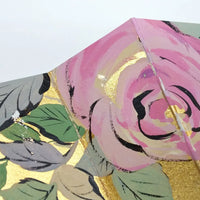 Handgemalter dekorativer Fächer, ein Unikat, echtes Gold, rosa.