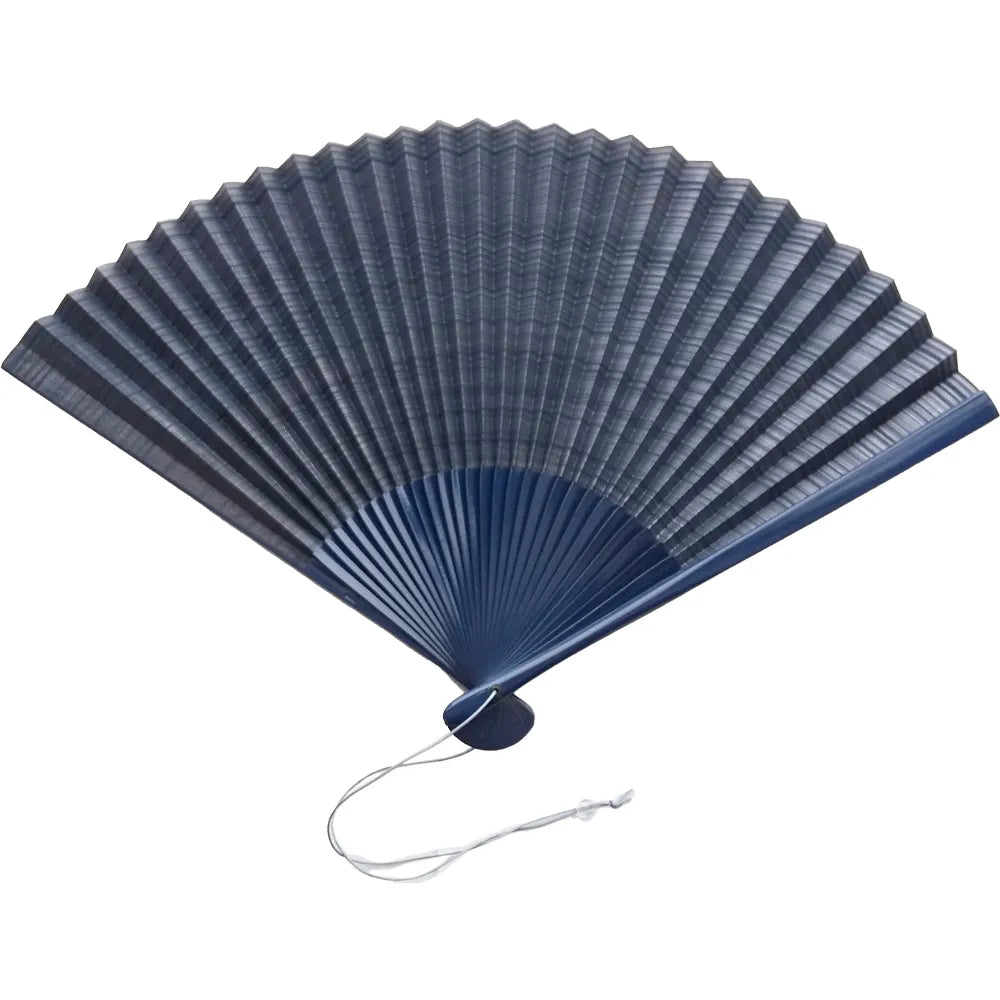 Shimebiki folding fan, double-sided, indigo color [Reprinted in Japanese lacquer], with paulownia wood box and pouch, 7.5cm