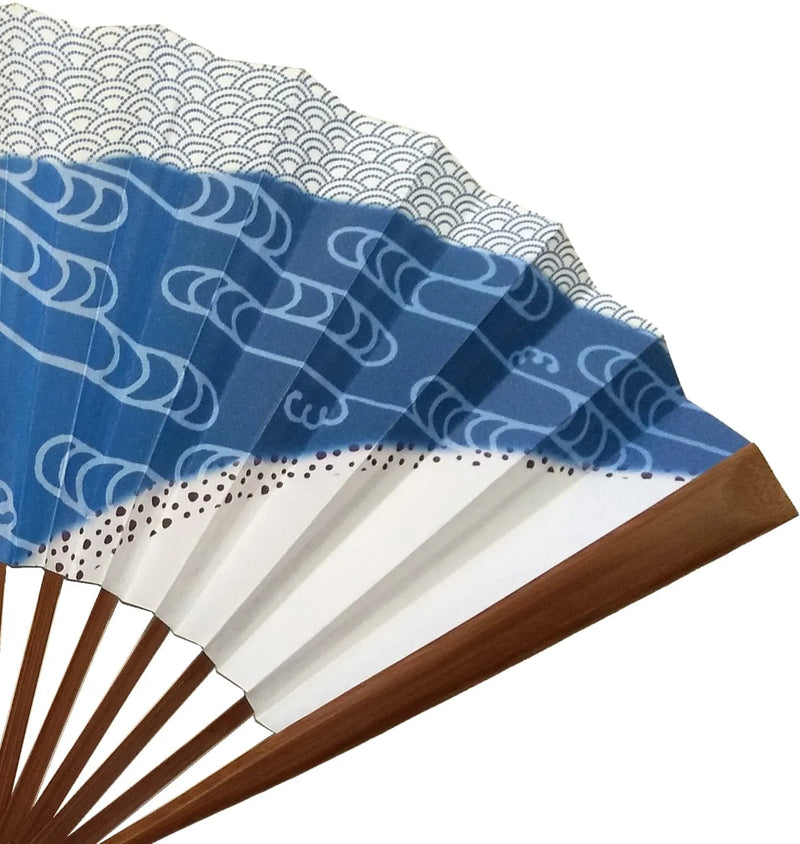 Edo Sensu Set Nr.29 Doppelseitiges Muster Nami Chidori Blaue Meereswellen