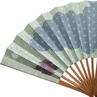 Edo fan No.31 Linen leaf, cloud, light mint color